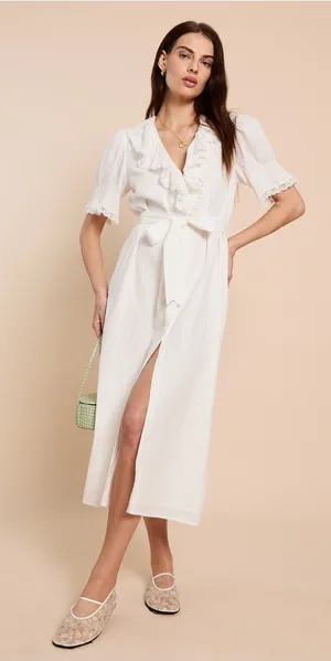 NWT kourt Vida Midi Dress size Medium M Lace Doen midi Ruffle few moda ivory thumbnail 1