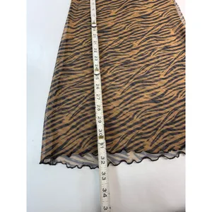 Brown Tiger Stripe Mesh Mock Neck Long Sleeve Lettuce Edge Mini Dress Womens thumbnail 3