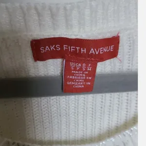 Saks‎ Fifth Avenue Red Label Leopard Print Sweater Small White Silver Metallic thumbnail 5