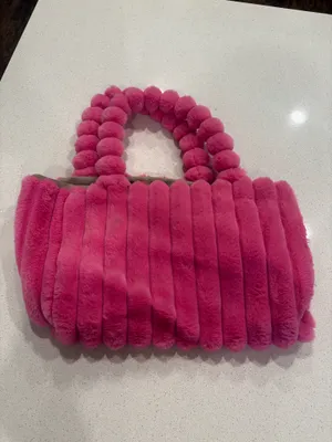 Plush pink ribbed tote bag thumbnail 3