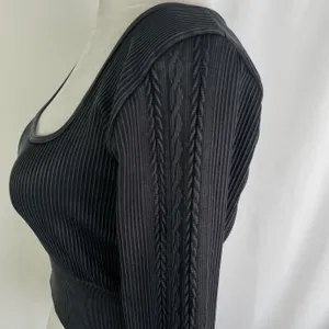 Aerie New Offline Seamless Square Neck Cable Long Sleeve Crop Top Size Large thumbnail 12