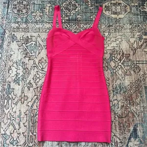 HERVE LEGER Paris Pink Bandage Mini Dress Sweetheart Neckline Hot Pink Bodycon M thumbnail 8