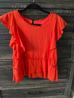 Maeve Red Ruffle Flutter Sleeve Top thumbnail 4