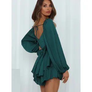 Hello Molly Forest Green Sunrise Memories Ruffle Mini Dress Romper Sz.L/US 8 NWT thumbnail 2