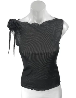 NEW Noisy May Black Mesh Sheer Rose Bow Sleeveless Cami Blouse Tank Top Size XS thumbnail 1