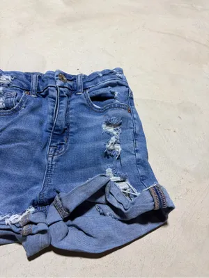 American Eagle Outfitters curvy hi-rise shortie Distressed Blue Denim Short 00 thumbnail 5