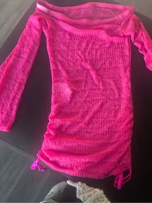 SheIn Off-Shoulder Fuchsia Knit Beach Cover-Up Dress thumbnail 5