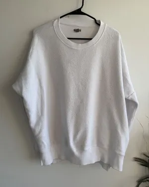 Aerie‎ Womens White Textured Oversized Crewneck Sweatshirt Relaxed Fit Small thumbnail 1