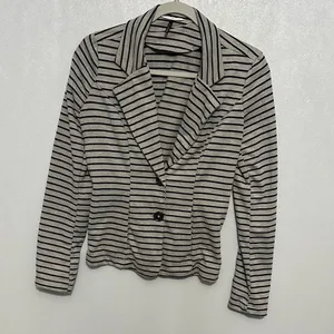 Check & Stripe Women Blazer Gray Black Horizontal Stripe Soft Knit Medium thumbnail 2