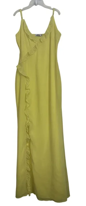 Beginning Boutique Yellow Bias Cut Ruffle Maxi Dress 6 Bridesmaid Prom thumbnail 1