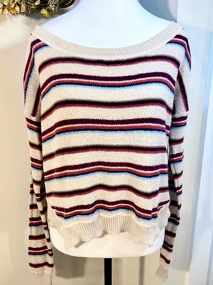 💥Free People Beach Road Trip Alpaca Blend Striped Boxy Sweater Sz S💛 thumbnail 12