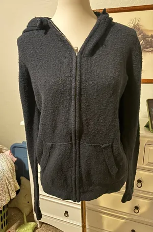Abercrombie Knit Hoodie Navy Full Zip Boucle Sweater Large thumbnail 1