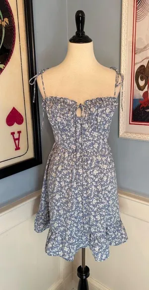 Blue and White Ditsy Floral Lightweight Mini Sundress Sz XL NWT thumbnail 1