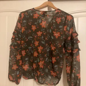 Wrangler Retro Brown Floral Print Blouse Small Sheer Long Sleeve NWT Bloomcore thumbnail 3