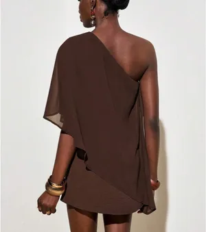One Shoulder Cape Poncho Short Dress/Shirt thumbnail 3