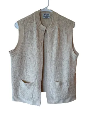 Vintage Milrank Open Front Sweater Vest Cream Medium Coastal Grandma Preppy thumbnail 1