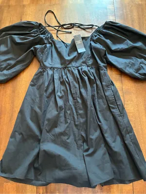 Abercrombie and Fitch Dress Women’s Small Tall Puff Sleeve Mini Black New NWT thumbnail 1