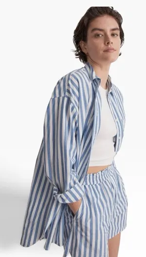 Madewell stripped Blue White Oversized Lagenlook Button Down Long SZ XL #2677 thumbnail 1