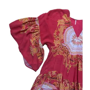 Free People Sunset Dreams printed flare sleeve blouse sz Small red‎ thumbnail 14