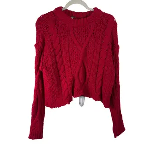 Free People Cutting Edge Cable Knit Sweater Cranberry Red 100% Cotton Womens Sm thumbnail 2