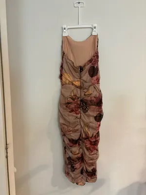 Floral Mesh Strapless Ruched Bodycon Midi Dress - Size XS thumbnail 4