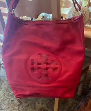 Tory Burch Beautiful Red Leather TB large hobo bag thumbnail 1