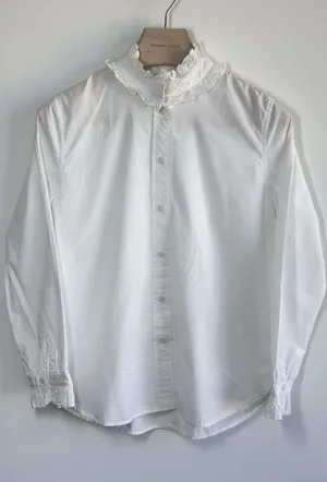J Crew Classic Fit Ruffle Collar Shirt White Cotton Button Blouse Size 8 thumbnail 1