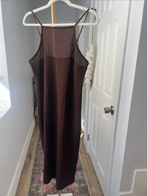 ZARA Mesh Open Knit Brown Cover Up Sheer Midi Dress Brown Large thumbnail 3