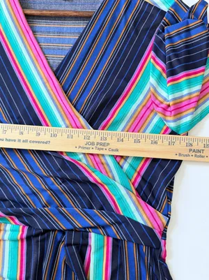 Chaus Women Striped Faux Wrap Midi Dress Large Multi Color Retro Preppy Top thumbnail 14
