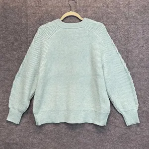 DESIGN HISTORY Sweater Womens XXL Mint Green Cable‎ Knit Split Neck Pullover NWT thumbnail 3