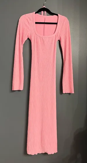 Renaissance Pink Textured Long Sleeve Fairycore Maxi Dress Sz S EUC thumbnail 1