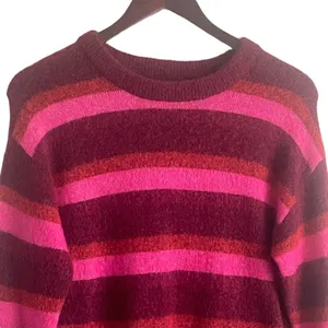 LOGG Women Sweater‎ XS Burgundy Pink Stripe Wool Blend Retro Indie Academia thumbnail 2