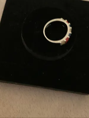Gold-Tone Band Ring with Red, Blue and Cream Enamel Panels thumbnail 4