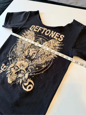 DEFTONES reworked graphic Tee, one of a kind, black and tan, cotton, size S thumbnail 5
