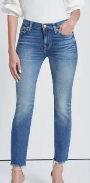 7 for all mankind luxe vintage Roxanne ankle cropped skinny raw hem jeans sz 33 thumbnail 1