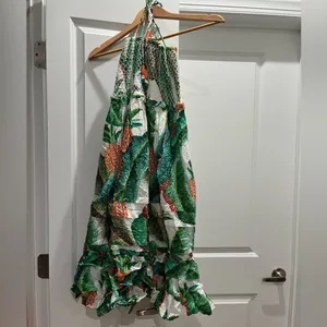 NWT Farm Rio x Alberto Pitta Midi Forest Palm Print Smocked Dress Green S thumbnail 5