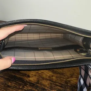 Burberry Vintage Clutch Bag Medium Black Leather Check Canvas Strap Hardware thumbnail 4