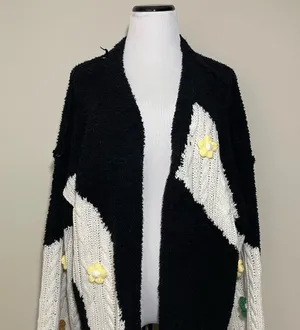 POL Mixed Media 3D Flower Open Front Cardigan Sweater thumbnail 2