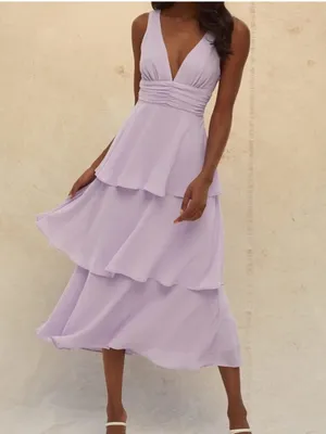 Lulus Celebration Time Lavender Tiered V-Neck Midi Dress Size XS Wedding Guest thumbnail 7