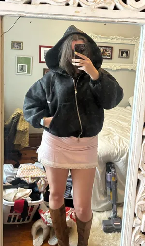 Urban Outfitters Hooded black bomber jacket thumbnail 1