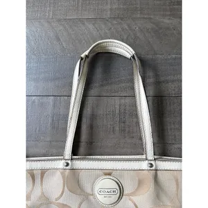 Coach Signature Stripe Zip Top Tote‎ Y2K A1160-F17433 Khaki canvas cream Strip thumbnail 3