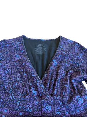 Patagonia Purple Blue Paisley Floral Dress Long Sleeve V Neck Fit Medium Women's thumbnail 2