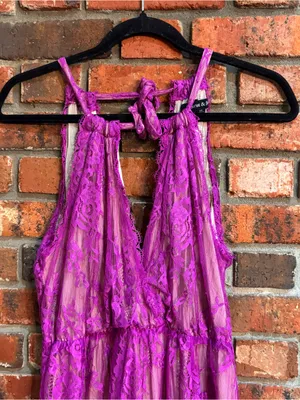 Strut & Bolt womens Marlowe lace halter maxi dress with nude lining magenta M thumbnail 3