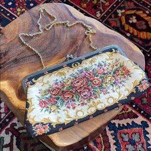 Vintage petit point needlepoint floral handbag clutch thumbnail 9