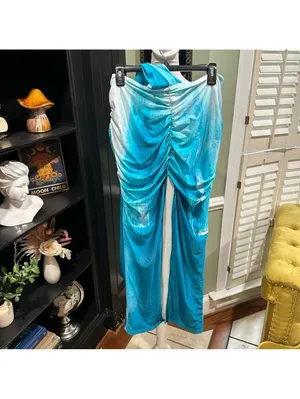 Farai London Blue Ombre Ruched Mesh Maxi Skirt Size Large thumbnail 4