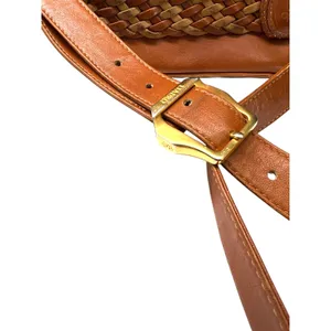 Vintage 90's Lladro purse Bag Shoulder Crossbody Woven Leather Brown Brass thumbnail 2