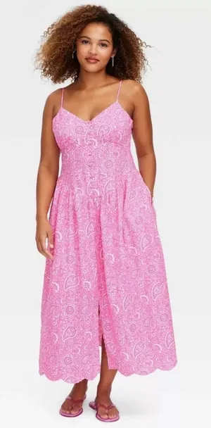Roller‎ Rabbit x Target Pink Paisley Midi Dress XS Cotton Scallop Hem NWT thumbnail 1