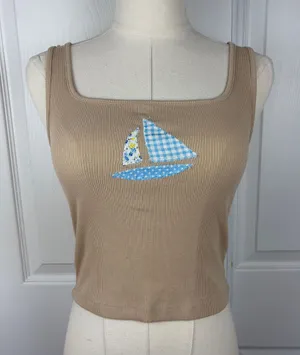 Old navy tan boat patchwork tank top thumbnail 1