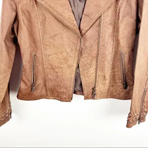CRIPPLE CREEK Brown 100% Genuine Leather Studded Zip Pockets Jacket Size Medium thumbnail 8