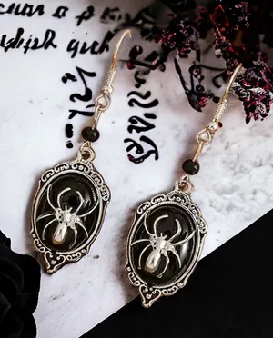 Gothic Retro Style Black Gemstone Spider Earrings Faux Fashion Jewelry‎ thumbnail 1